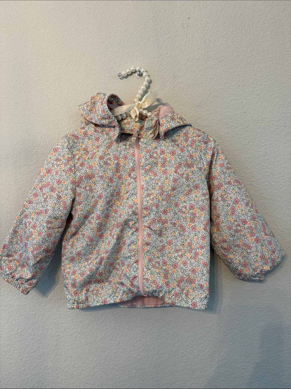H&M Pink Floral Hooded Raincoat for Kids